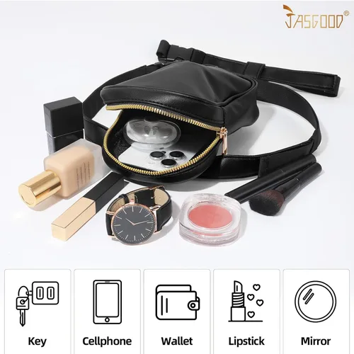 Vista 8 de JASGOOD Riñonera con arnés de muslo para mujer, bolsa de pierna caída, traje de Halloween, A-negro