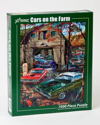 Vista 2 de Vermont Christmas Company Cars on The Farm - Rompecabezas de 1000 piezas para adultos, piezas grandes, piezas totalmente entrelazadas