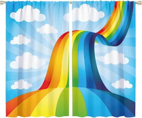 Vista 94 de Cortinas opacas abstractas de arco iris, pintura de color arcoíris con gotas, diseño gráfico creativo con bolsillo para barra, para sala de estar