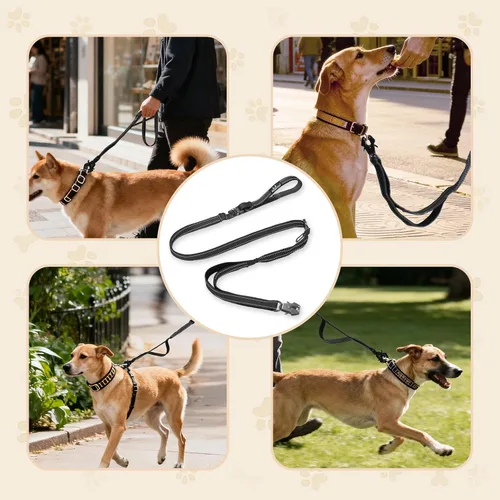 Vista 7 de Correa táctica desmontable y resistente para perro, correa elástica de absorción de golpes de 9.7 pies con mango acolchado, clip de metal