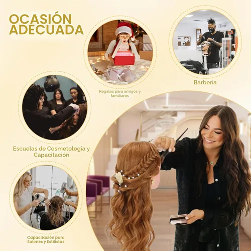 Vista 6 de Cabeza de maniquí con 80% de cabello humano de 26-28 pulgadas, cabeza de práctica de maniquí de cosmetología con cabello humano, cabeza de muñeca