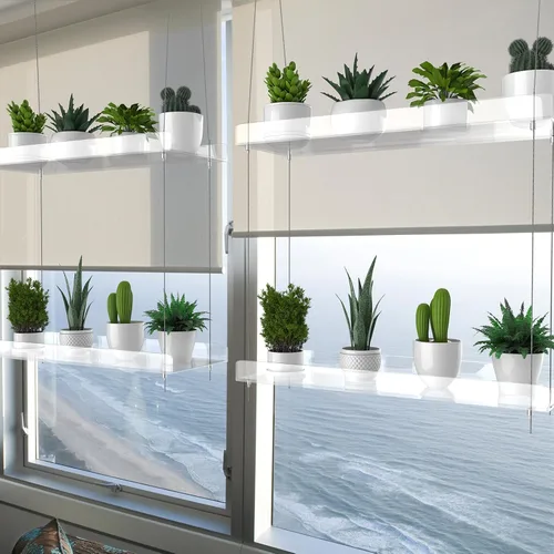 Vista 6 de Estantes transparentes colgantes de 2 niveles para plantas en ventanas, estante acrílico de ventana y pared para plantas para cocina, jardines
