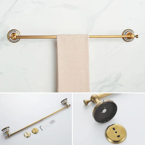 Vista 7 de Juego de accesorios de baño de bronce antiguo, toallero ajustable, soporte para rollo de papel higiénico, soporte para toalla de mano, gancho, juego