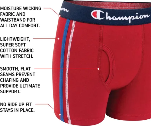 Vista 2 de Champion Ropa interior para niños, calzoncillos tipo bóxer elásticos de algodón, absorben la humedad, paquete de 4 surtidos