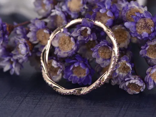 Vista 5 de Anillo de boda de amatista de eternidad completa de oro rosa de 14 quilates