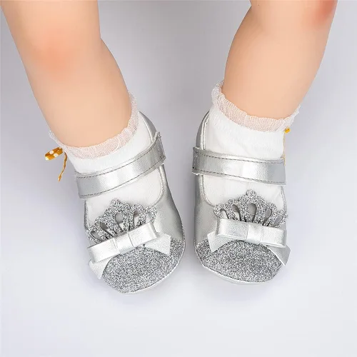 Vista 3 de Meckior Zapatos deportivos para bebé y niñas, suela suave, con lazo, princesa, vestido de boda, Mary Jane, planos, para recién nacidos, ligeros