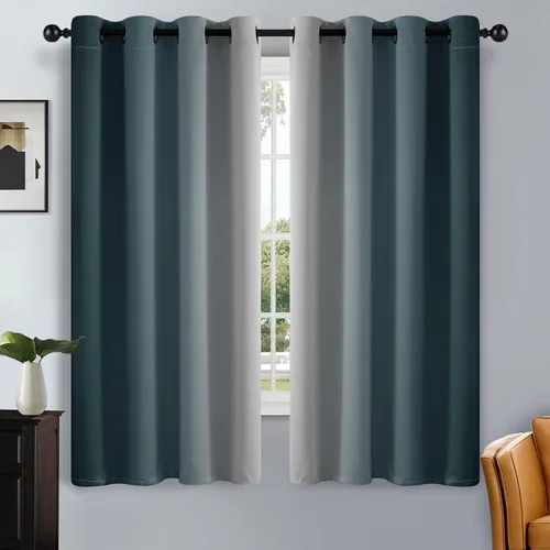 Vista 100 de SimpleHome Cortinas degradadas degradadas para oscurecer la habitación de 36 pulgadas de largo para dormitorio, con ojales y bloqueo de luz Negro