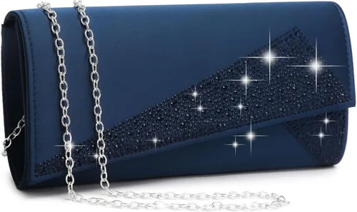 Vista 7 de Bolso de mano de noche con diamantes de imitación de satén con purpurina brillante para mujer, fiesta, boda, cóctel, baile de graduación en caja