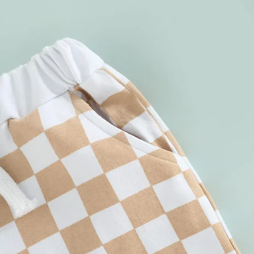 Vista 6 de Pantalones cortos de verano para bebé, con estampado a cuadros, de algodón, casuales, cintura elástica, pantalones cortos para correr