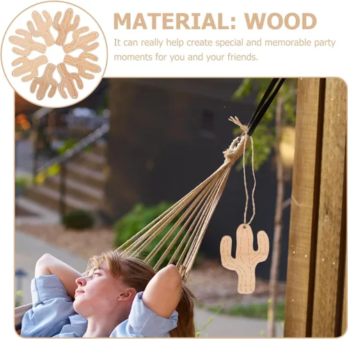 Vista 6 de 10 adornos de cactus de madera natural, adornos rústicos para colgar en madera