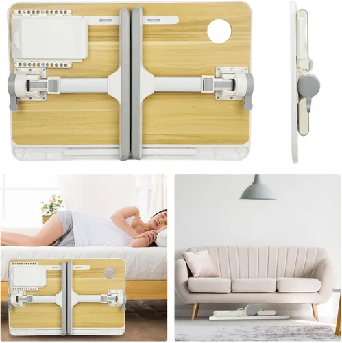 Vista 4 de Escritorio plegable para laptop, mesa plegable para desayuno, mesa de cama ajustable para laptop con alturas y ángulos, mesa plegable con cajón