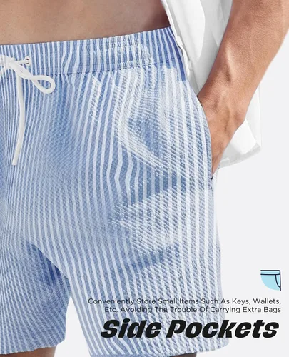 Vista 8 de Men's Swim Shorts Seersucker Swimming Trunks for Men Beach Shorts Quick Dry Bathing Suit 5"/7"/9" with Pockets