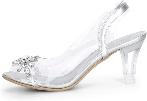 Vista 7 de Allegra K Sandalias de tacón con punta abierta y diamantes de imitación transparentes para mujer