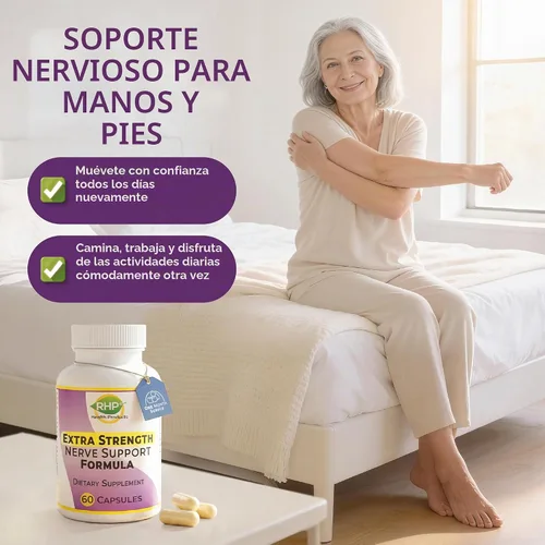 Vista 2 de RHP Fórmula de apoyo nervioso extra fuerte para reparación y regeneración nerviosa. 60 cápsulas