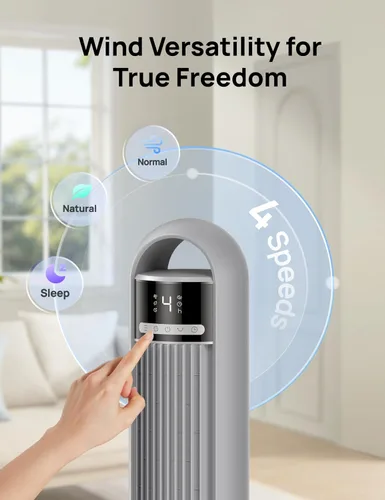 Vista 6 de DREO - Ventilador de torre para dormitorio, ventilador oscilante de 90°, ventilador de pie Gris