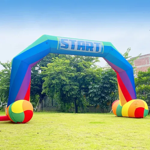 Vista 5 de Línea de meta inflable del arco iris del comienzo los 20ft con el ventilador de 240W, arco inflable al aire libre para el comercio publicitario
