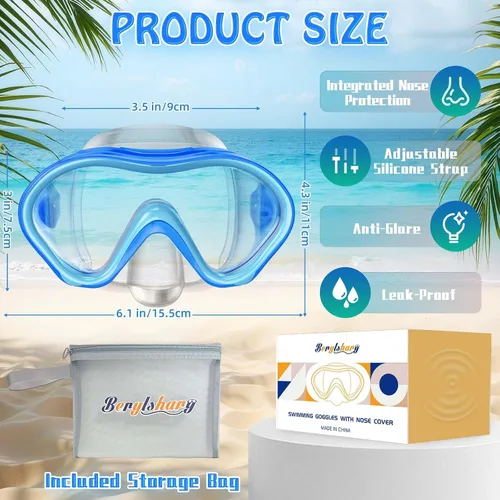 Vista 3 de Gafas de natación para niños con cubierta para la nariz, máscara de buceo a prueba de fugas, para niños y niñas de 5 a 15 años Gafas de natación
