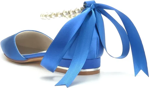 Vista 2 de Zapatos de boda de satén de perlas para mujer, zapatos de boda con correa de tobillo, zapatos de novia formales para baile de graduación, vestido