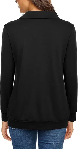 Vista 4 de Unixseque Camisetas de manga larga para mujer, cuello de solapa, cuello en V, túnica casual con botones, con bolsillo, sudadera sólida de moda