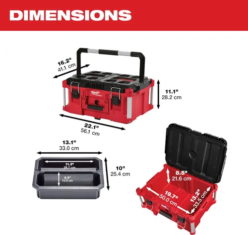Vista 4 de Milwaukee Electric Tool 48-22-8425 Pack Out, Caja de Herramientas Grande, Rojo