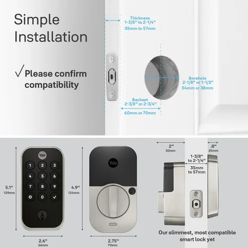 Vista 8 de Yale Assure Lock 2 Touch Deadbolt, Cerradura de pestillo de níquel satinado para puerta de entrada inteligente con teclado táctil conectado Z-Wave