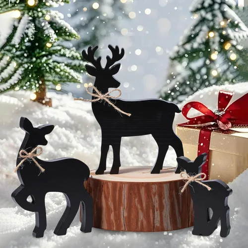 Vista 7 de Faccito 3 piezas de decoración de mesa de reno de Navidad, centros de mesa rústicos de ciervos familiares con lazo de cuerda, decoración de bandeja