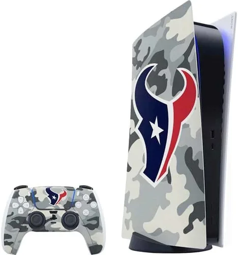 Vista 12 de Skinit Calcomanía para juegos compatible con PS5 Bundle – Diseño oficial de NFL Houston Texans en blanco y negro