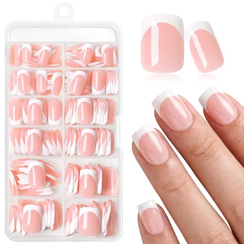 Vista 13 de 240 uñas postizas de punta francesa a presión, uñas postizas medianas de almendra, uñas blancas de punta francesa a presión, uñas acrílicas a