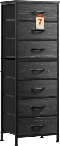 Vista 14 de WLIVE Cómoda Alta Negra para Dormitorio, Cómodas y Arcones de 6 Cajones, Cómoda de Tela para Closet, Sala de Estar, Mesa de Noche con Marco