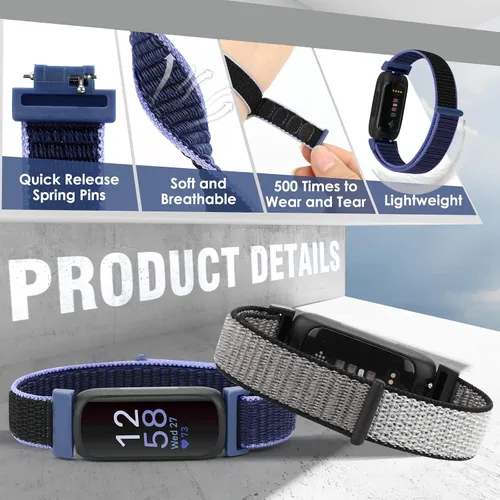 Vista 3 de Bcuckood Correa de nailon compatible con Fitbit Inspire 3/2/HR/Fitbit Ace 3/2, correa deportiva de nailon suave, transpirable, ajustable, correa
