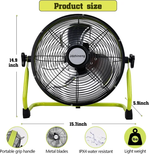Vista 2 de Ventilador a batería de 12 pulgadas, ventilador de piso recargable de 15000 mAh, ventilador portátil inalámbrico para exteriores con hoja de metal