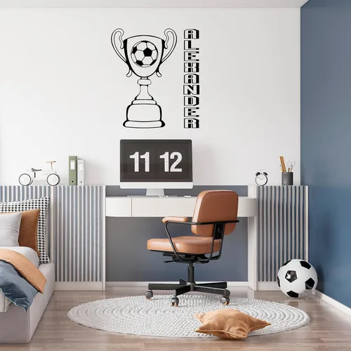 Vista 9 de Calcomanía personalizada con jugador de fútbol que pasa una pelota y una pelota enorme, decoración de fútbol de larga duración para la habitación