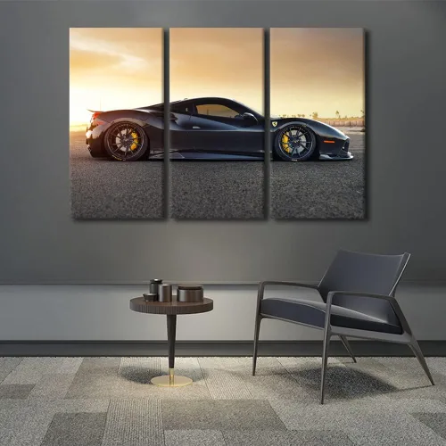 Vista 116 de Arte de pared de auto deportivo rojo para sala de estar, arte de pared de lienzo de súper auto genial, imágenes pósters, 3 piezas, arte moderno