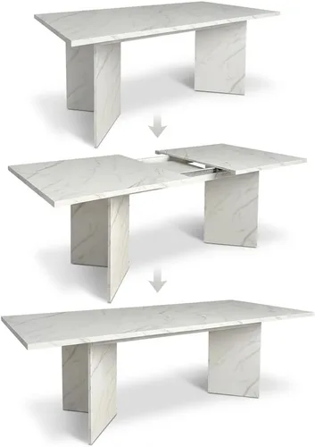Vista 7 de Juego de mesa de comedor extensible de 63 a 79 pulgadas para 4, juego de mesa de cocina de mármol sintético blanco para 4, juego de mesa de comedor