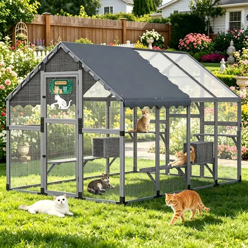 Vista 10 de COZIWOW Catio - Casa grande para gatos al aire libre, con conexión de ventana, resistente a la intemperie, condominio, plataforma, casa de animales