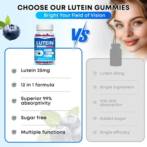 Vista 7 de Gomitas de luteína, suplementos de luteína y zeaxantina 12 en 1, vitaminas oculares para adultos, suplemento de salud ocular con múltiples vitaminas