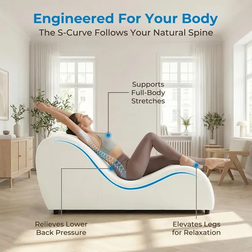 Vista 3 de Mjkone Velvet Yoga Chair, Yoga Chaise Lounge Chair for Indoor, Modern Curved Chaise for Stretching Exercising Relaxation, Curved Sofa for Living
