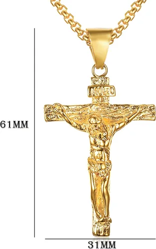 Vista 3 de Axmerdal Collar de cruz de acero inoxidable con crucifijo de Jesucristo cruz de oración del Señor para hombres y mujeres cadena de caja de 24 iNCH