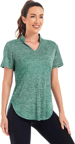 Vista 3 de Stiehiok Camisetas de gimnasio de manga corta para mujer, camisetas de entrenamiento de secado rápido, camisetas atléticas de yoga y golf