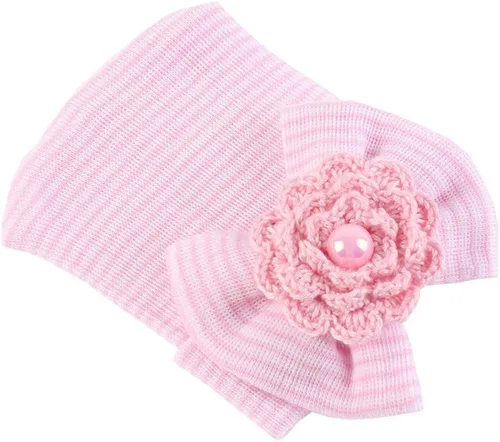 Vista 3 de HUIXIANG Gorro para recién nacido de algodón suave para niña, con gorro de lazo grande, bebé