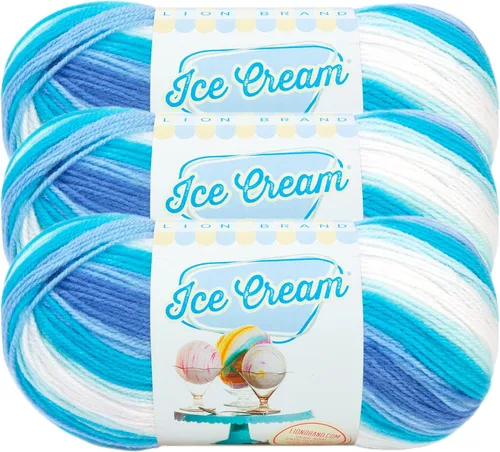 Vista 41 de Lion Brand Yarn, Hilo para Bebé Ice Cream para tejer, ganchillo y manualidades, Baseball Nut, 1 paquete, fibra acrílica colorida de peso DK