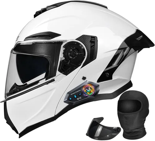 Vista 11 de Casco modular de motocicleta Bluetooth con doble visera antivaho multiventilación, diseño de cara completa, certificado ECE 22.06, forro extraíble G