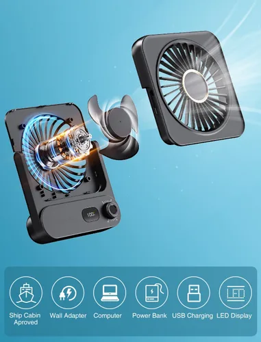 Vista 7 de Shintrend Ventilador magnético aprobado por cruceros, ventilador portátil recargable con 100 velocidades, montaje magnético para techo y pared