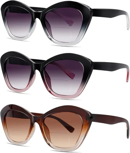 Vista 7 de LADEESSE Pack de 3 gafas de sol bifocales para lectura de mujer, gafas de sol de moda en forma de ojo de gato para lectura al aire libre, protección