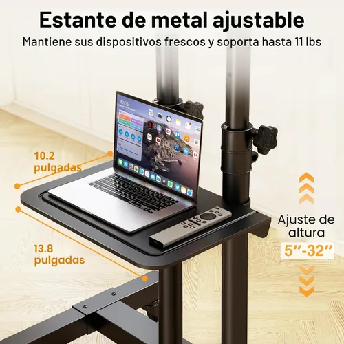 Vista 4 de TAVR Furniture - Soporte de TV móvil con ruedas, soporte de TV rodante con montaje en el suelo con ruedas bloqueables, altura ajustable para TV