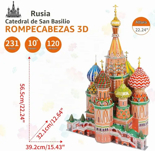 Vista 2 de Rompecabezas 3D para adultos y niños, set de construcción de la Catedral de San Basilio, kits de modelos de manualidades de arquitectura de catedral