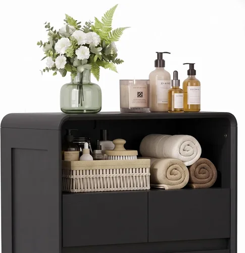 Vista 3 de Gabinete de almacenamiento de baño de 45" alto, roble negro