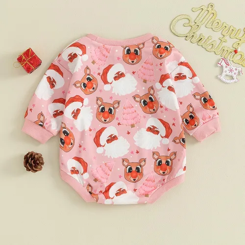 Vista 4 de Kayotuas Traje de Navidad para bebé niña, sudadera de gran tamaño, mameluco de Navidad occidental, ropa de bebé
