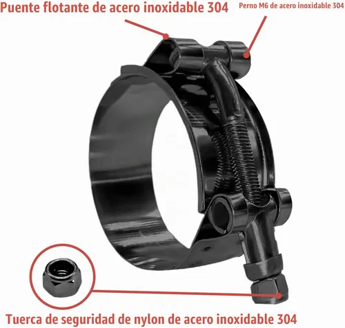 Vista 2 de BOTTEN Paquete de 4 abrazaderas de manguera con perno en T de 1 pulgada de acero inoxidable - Rango de abrazadera 32-37mm para ID de manguera de 1
