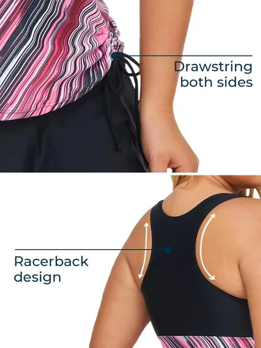 Vista 5 de Summer Mae Traje de baño tankini atlético de dos piezas para mujer, talla grande, con falda